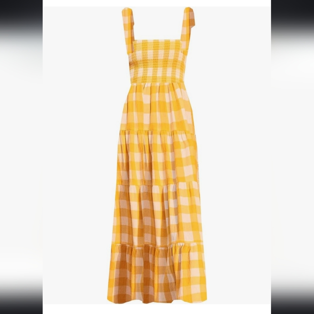 Women's yellow gingham summer boho flowy long dress Sz Large